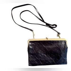 Hobo Black Embossed leather clutch crossbody bag
